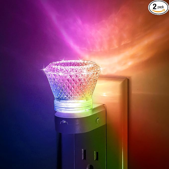 JandCase Crystal Night Light, Color Changing Night Lights Plug into Wall [2 Pack], 8 Color & 3000K Warm White Night Light, Dusk to Dawn Light Sensor, LED RGB Nightlight for Kids Room Bathroom Bedroom