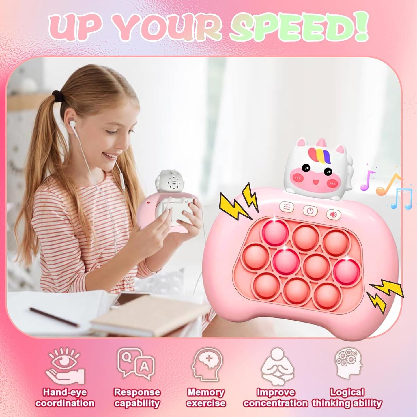 Fast Push Game,Sensory Toys Pop Game Machine,Handheld Fidget Console for Kids Adults, Birthday Gifts for Boys Girls-Pink