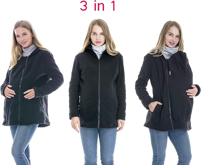 Smallshow Women's Fleece Zip Up 3 in 1 Maternity Baby Wearing Hoodie Sweatshirt Jacket