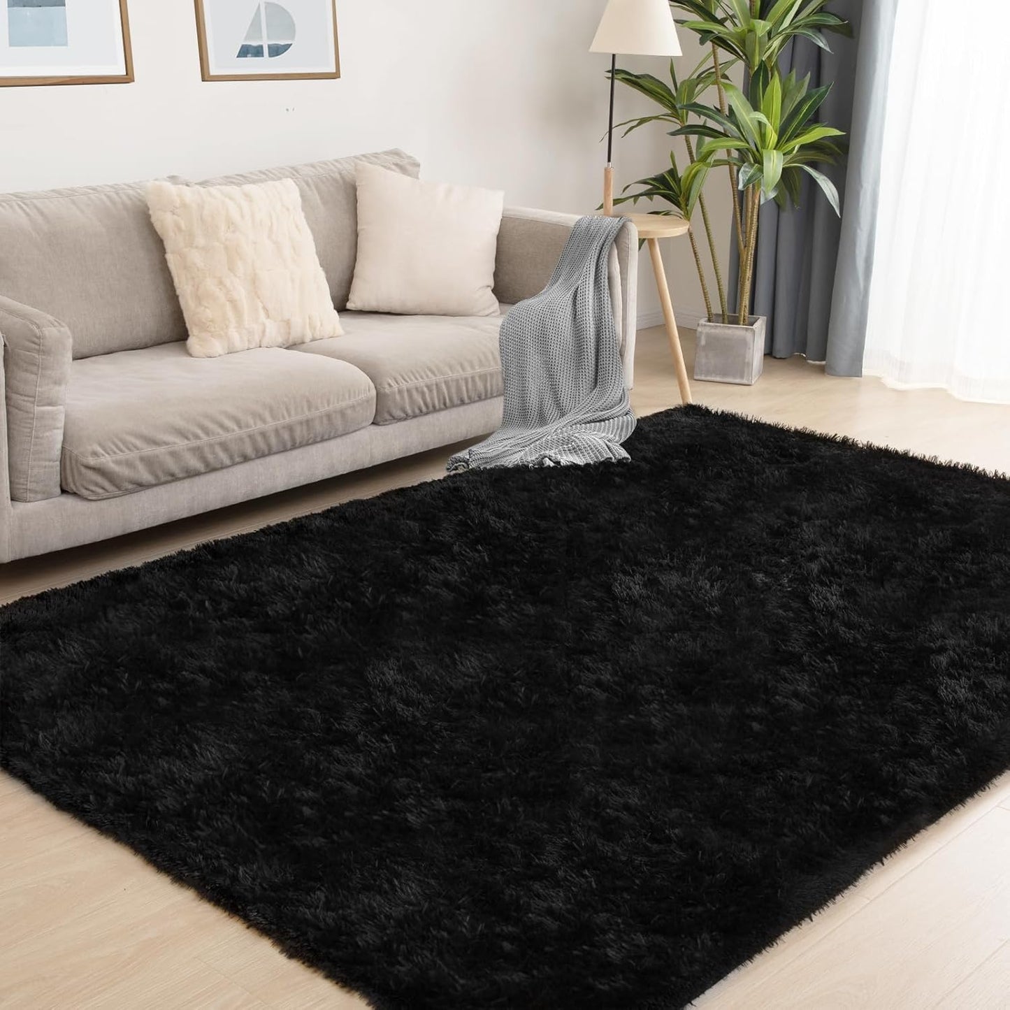 Black Area Rug - 9x12, Soft Plush for Living Room, Bedroom & Nursery, Non-Slip Indoor Carpet for Study, Kids Room Decor