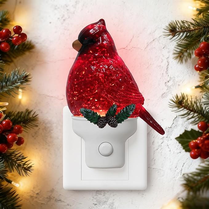 Christmas Cardinal Night Light Plug into Wall Swirling Glitter USB Portable Christmas Decorative Night Light Decoration for Kids Adults Bedroom Kitchen Living Room Holiday Decor (Cardinal)