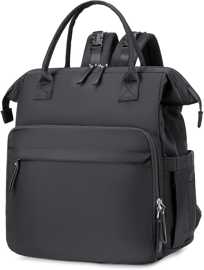 Convertible Diaper Bag Tote, Wide Open Top 14 Pockets Stylish Baby Diaper Bag with Stroller Buckle, Water-resistant (Black-silver, Extral-large)