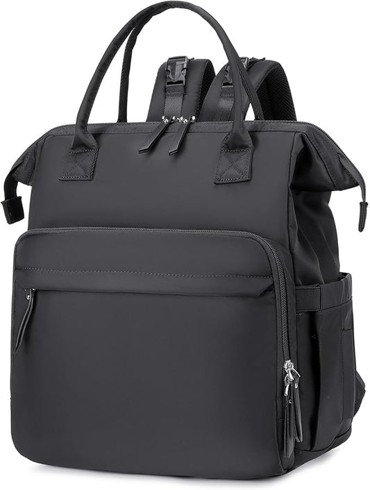 Convertible Diaper Bag Tote, Wide Open Top 14 Pockets Stylish Baby Diaper Bag with Stroller Buckle, Water-resistant (Black-silver, Extral-large)