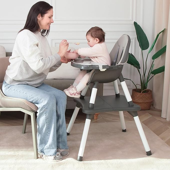 Baby Highchair,6 in 1 High Chairs for Babies and Toddler Baby Feeding Chair Coverts to HighChair for Babies, Kids Learning Table,Building Block Table,Kids Stool Removable Tray & Safety Harness(Gray)