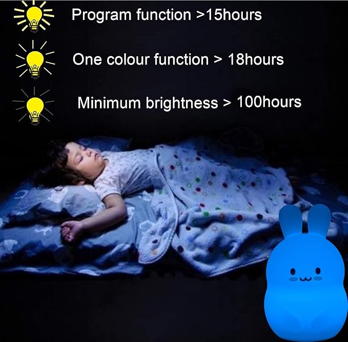 Large Rabbit Night Lights for Kids in Silicone, 9 Colors Baby Bedroom Lighting Children Bedside Table Lamps for Toddlers/Boys/Girls/Adults/Bedroom/Student/Elder/Bathroom/Outdoor - Large