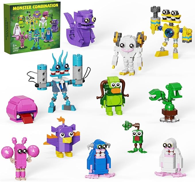 12 in 1 Singing Monster Figures Building Set, Wubbox Monsters Action Figure Game Toy Collectible Decoration Building Toy Compatible with Lego, Great Gift for Fans, Boys and Girls Aged 6+ (637 Pieces)