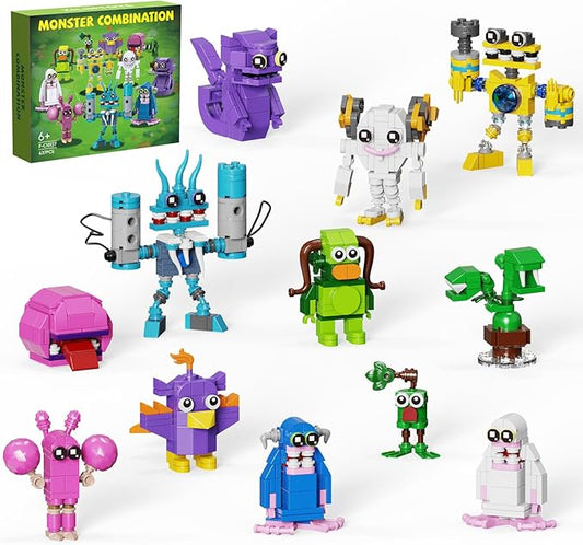 12 in 1 Singing Monster Figures Building Set, Wubbox Monsters Action Figure Game Toy Collectible Decoration Building Toy Compatible with Lego, Great Gift for Fans, Boys and Girls Aged 6+ (637 Pieces)
