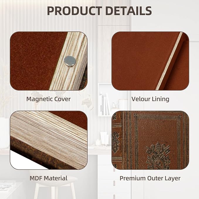 Decorative Book Box Fake Leather Embossed Cover Vintage Style Brown Storage Box - Large 1-06, Decoration for Coffee Table, Bookshelves, Jewelry, Postcard, Photo Storage, Graduation Gift