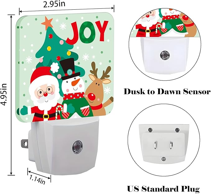 Santa Claus Snowman and Reindeer Night Light,Plug Into Wall with Dusk to Dawn Light Sensors, Warm Nightlights for Bedroom, Bathroom, Hallway, Kitchen, Gifts Ideal for Boys Girls Women Men