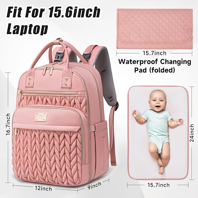 Diaper Bag Backpack,Stylish Baby Diaper Bag,Waterproof Travel Diaper Backpacks Baby Bags with Changing Pad,Stroller Straps,Insulated Pockets (Pink)