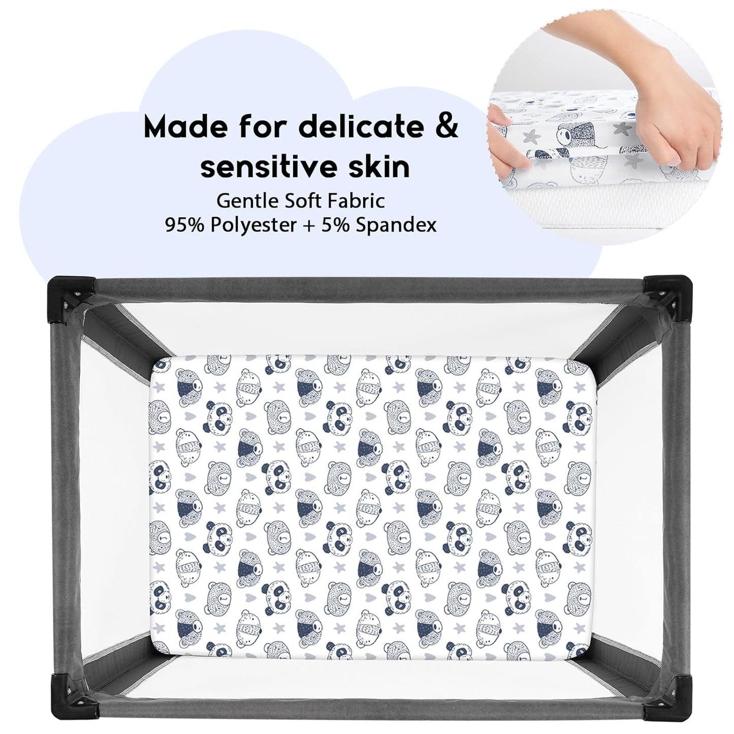 Yoofoss Pack and Play Sheets Fitted, Mini Crib Sheets 2-Pack for Pack N Play Mattress, Stretchy Playard Sheet, Soft and Breathable (Panda)