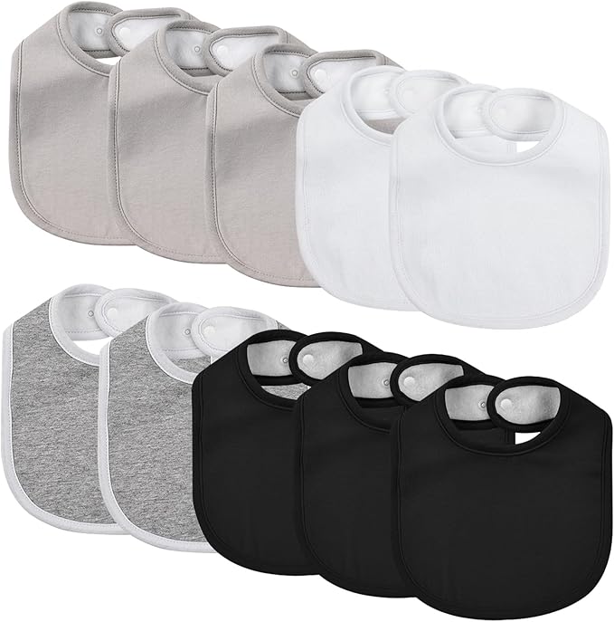 10 Pack Cotton Snap Bibs for Baby Boy Girl, Super Soft Drool Bibs for Teething and Feeding