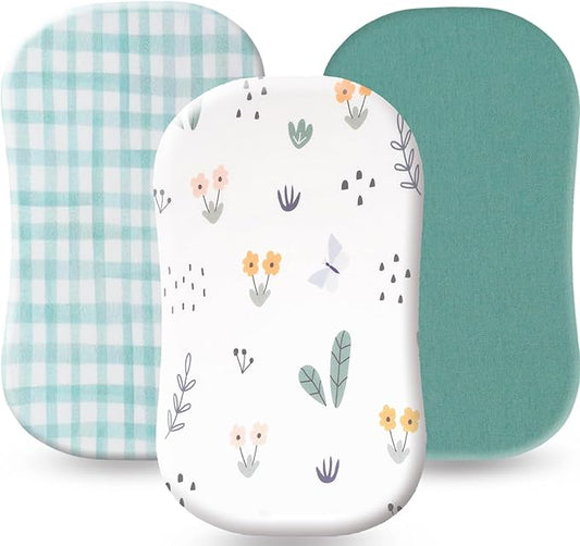 100% Jersey Cotton Bassinet Sheets 17" x 29" Fits Halo BassiNest Swivel Sleeper and 4moms Mamaroo Sleep, Super Soft and Breathable Bassinet Fitted Sheets for Baby, 3 Pack, Green