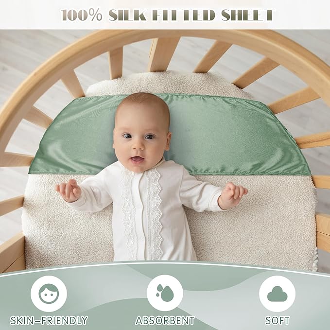 Hosuly 2 Pcs Satin Bassinet Sheet Baby Hair Soft Silk Feeling Sheet Baby Bassinet for Rectangle Cradle Pad Mattress Boys Girls Newborn Infant(Green and White)