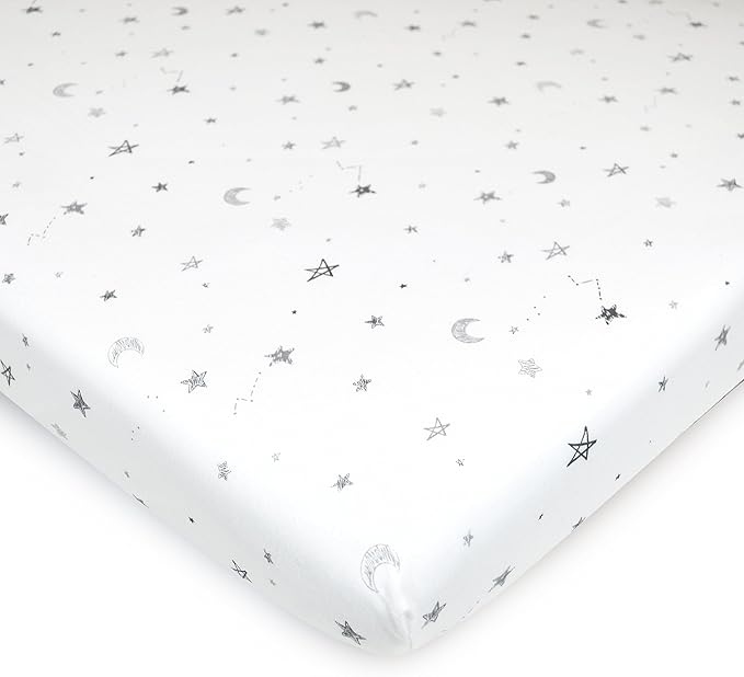 American Baby Company 100% Natural Cotton Fitted Cradle/Bassinet Sheet 36" x 18" - Soft, Breathable & Hypoallergenic Bed Sheet, Gray Stars and Moons, Neutral for Boys & Girls