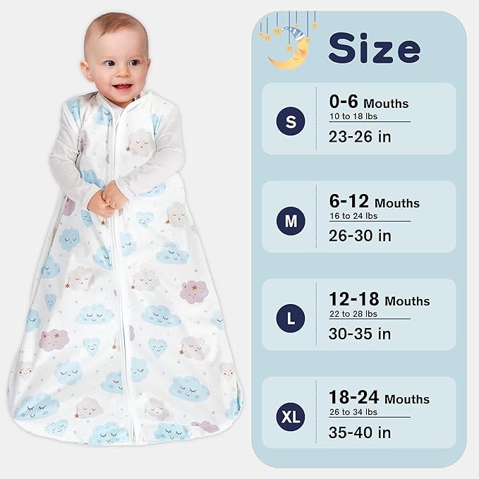 Newborn Sleep Sack Baby Swaddle,TOG 0.5 Baby Wearable Blanket,Baby Sleeping Bag (Leaf&Clouds, 3-6 Months)