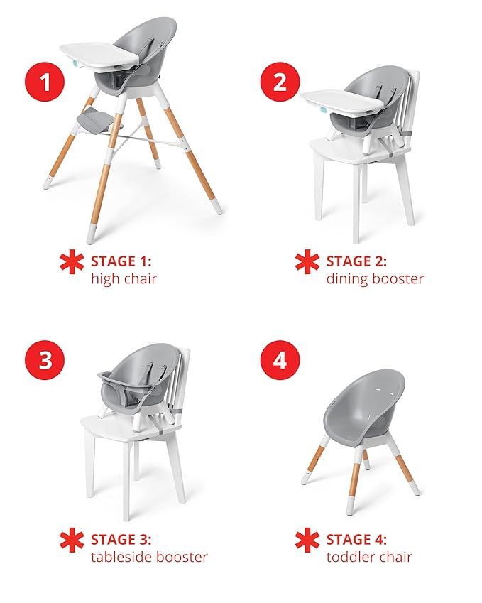 Skip Hop Baby High Chair 4 in 1 Convertible High Chair, EON, Grey/White