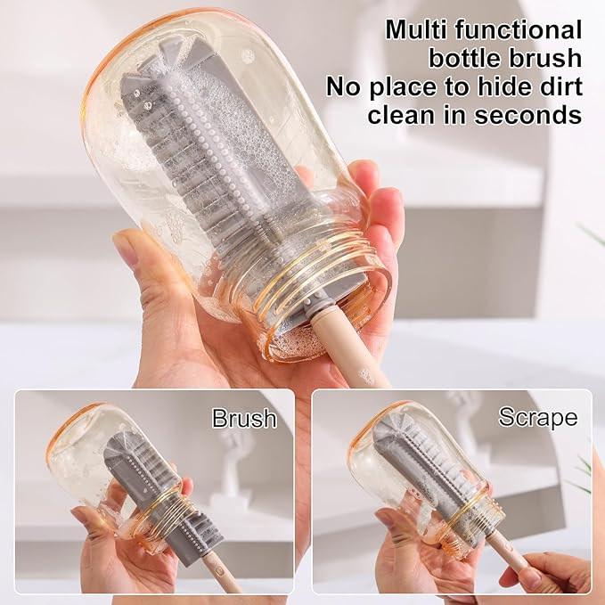 Baby Bottle Drying Rack -Travel Baby Bottle Drying Rack Set, Cleaner Kit with Silicone Bottle Brush,Straw Brush, Suitable for Home use or Traveling with Babies, Camping(Gray) ﻿ ﻿