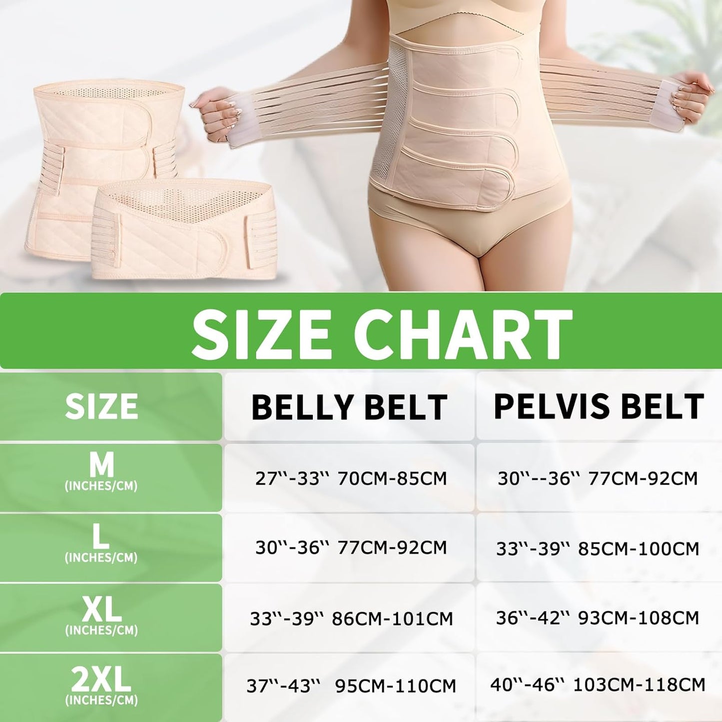 2 in 1 Postpartum Belly Band Wrap Beige, C-Section Support Belt Large, Post Partum Support Recovery Waist/Pelvis Belt, Hysterectomy Belly Band Binder Girdle Stomach