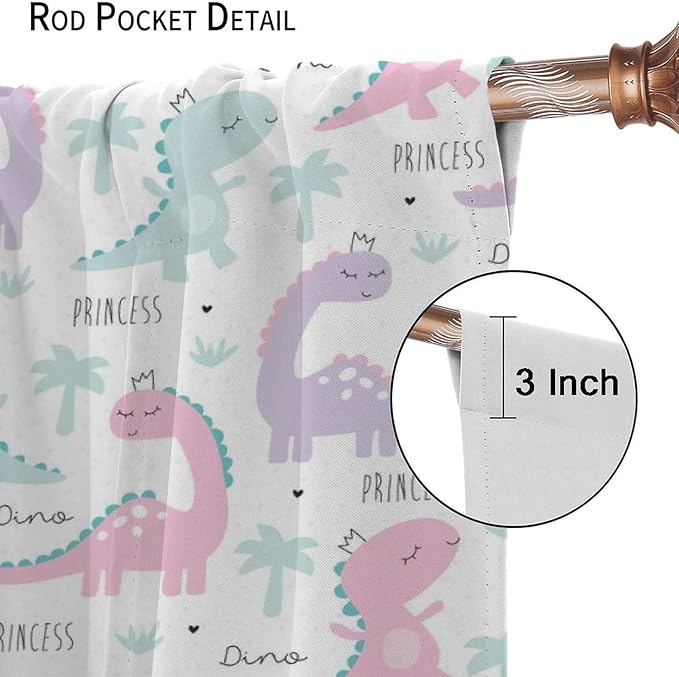 Kids Dinosaur Curtains for Boys Girls Bedroom Decor Cartoon Dino Colorful Cute Funny Animal Wildlife Printed Blackout Rod Pocket Window Drapes for Baby Nursery Playroom W26xL84in 2 Panels