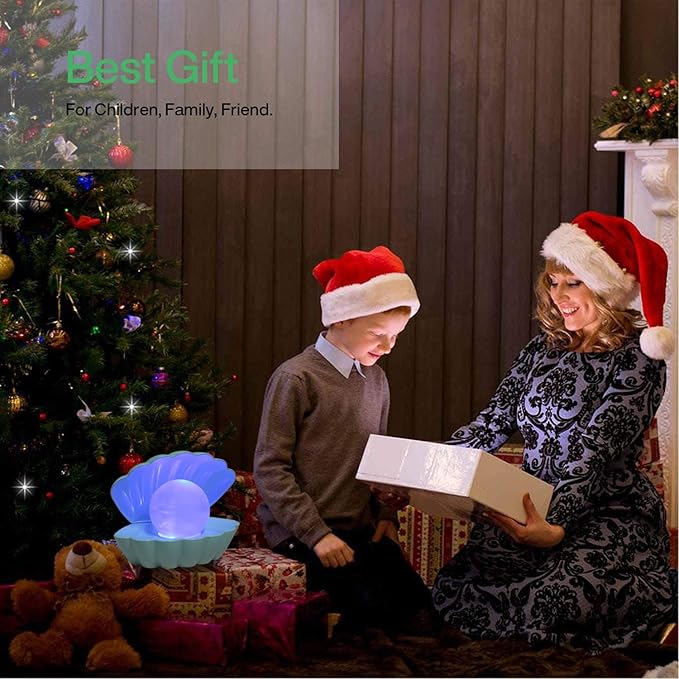 Shell Pearl Beach Themed Night Light, RGB 8 Colors Changing Mood Shell Pearl Lamps, Bedside LED Clamshell Portable Night Lights for Bar (Green)