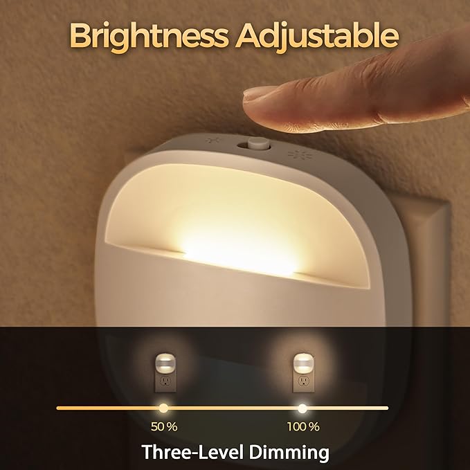 DORESshop Led Night Lights Plug Into Wall, 4 Packs Plug in Night Light Dimmable Mini with Auto Dusk to Dawn Sensor, 3000K Foldable Plug Nightlight Adjustable Brightness for Bedroom,Stairs,Hallway,