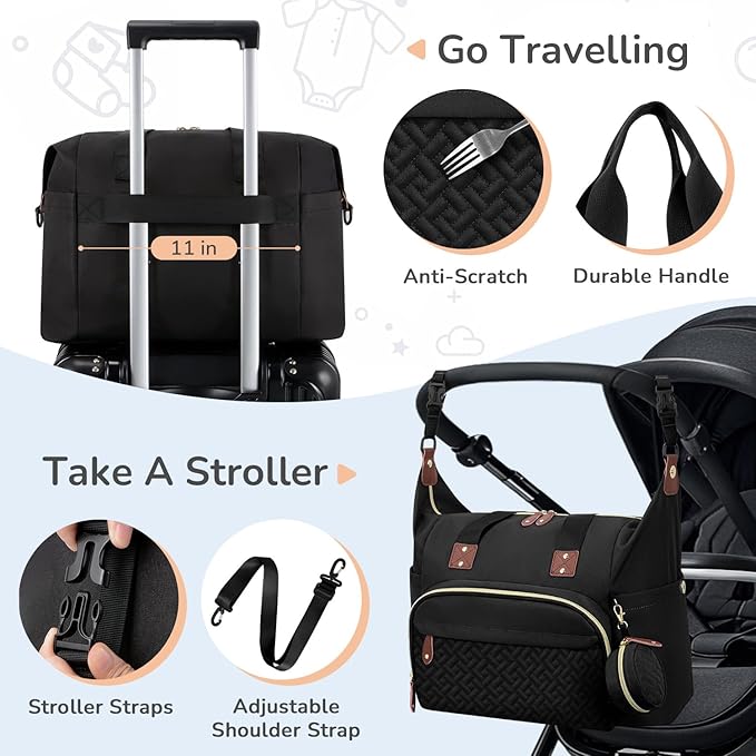 Diaper Bag Tote, Baby Bag Travel Diaper Tote Bag with Pacifier Case, Cute Maternity Hospital Baby Stylish Diaper Tote for Mom Dad Medium Size, Black