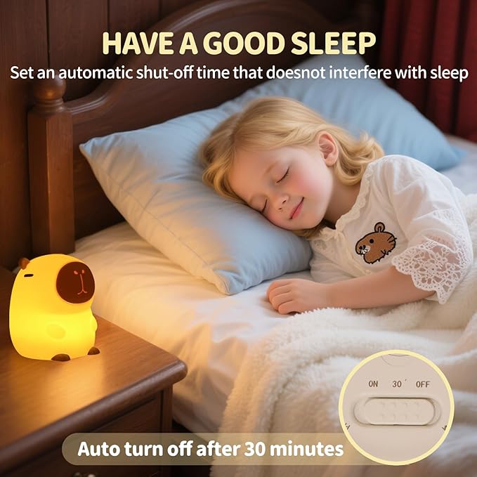 Capybara Night Light, Cute Squishy Silicone Night Light for Kids, Long-Lasting Rechargeable, Tap to Adjust Brightness, Safe Capybara Gifts for Bedroom Nursery, Capybara Lamp