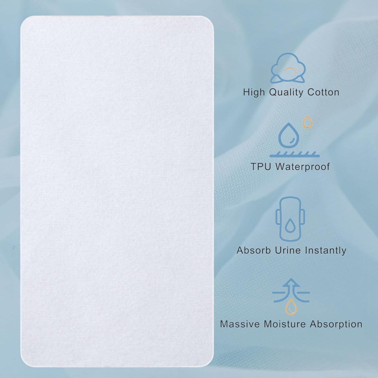 Waterproof Crib Mattress Protector Pad, 34" x 54", Washable, Reusable Flannel Protector Pad for Baby, Toddler, Elders and Pets, 1 Pack