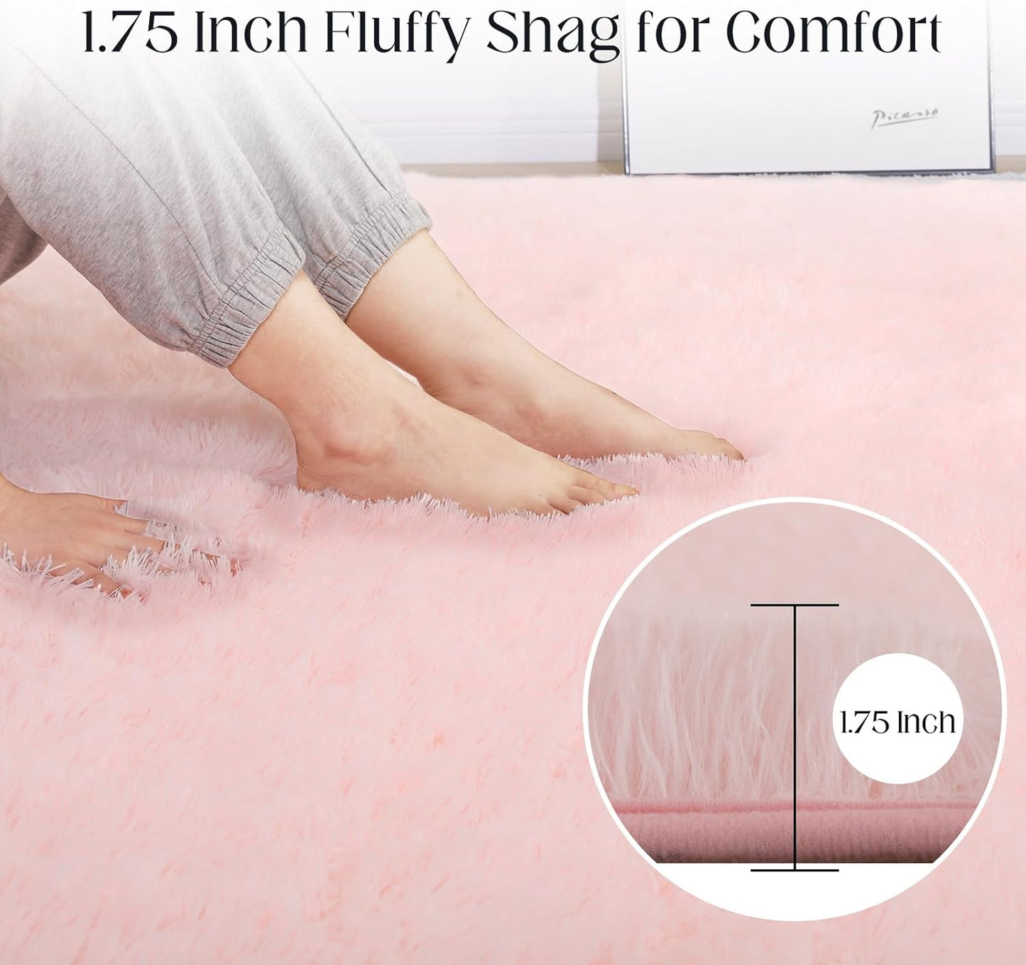 9x12 Pink Fluffy Rug, Ultra Soft Area Rugs for Living Room, Plush Rugs for Bedroom, Non-Slip Indoor Carpet for Nursery, Study Room, Kids Room, Room Decor