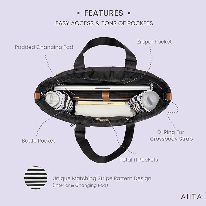 Diaper Bag Tote,Baby Diaper Bags,Convertible Diaper Bag Backpack,Crossbody Tote Bag for Women,Stylish Shoulder Bag with Changing Pad,Baby Registry, Work Tote,Travel Gym Bag,Black