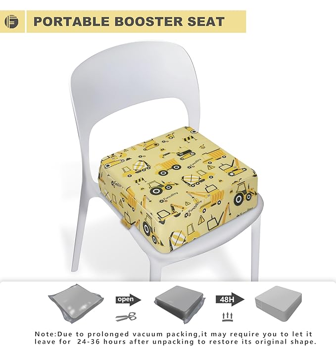 Toddler Booster Seat for Dining Table, Portable Booster Seat for Kitchen Chair, 4 Inch High-Density Foam Cushion with Adjustable Safety Straps and Non-Slip Bottom, Perfect for Kids Travel and Daily