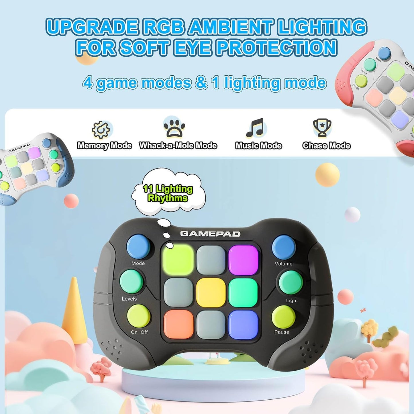 Portable Game Console, Upgraded Quick Press Game, Light up Fidget Toy for Boys Girls Toddler, Fast Push Game Controller, Mini AutismToys Gaming Gift for Children Student, Back to School
