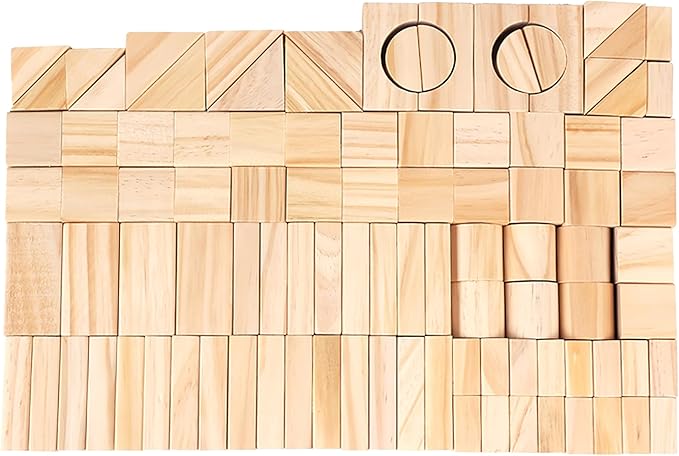 100 Pcs Kids Natural Colored Wood Building Block Toys Wooden Blocks Building Blocks for Toddlers Preschool Learning Toys Stacking Block Birthday Gifts for Toddlers