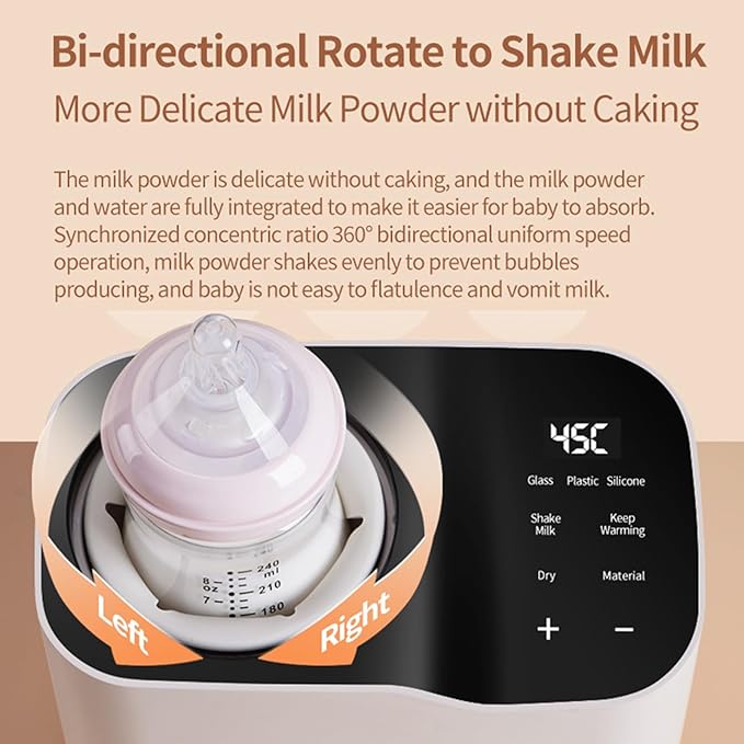 Waterless Bottle Warmer with Shake Function, Safer for Baby, Wash Free, Surrounding Hot Air Heating Breastmilk Evenly to Ideal Temp Baby Bottle Warmer for Safe Heating Milk Warmer