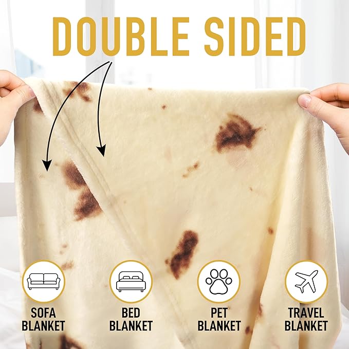 Zulay Extra Large Burritos Tortilla Throw Blanket – Wrap Yourself Like a Giant Taco! Double-Sided 71 Inches, Funny & Ultra Cozy Novelty Blanket, Super Soft 285 GSM Flannel