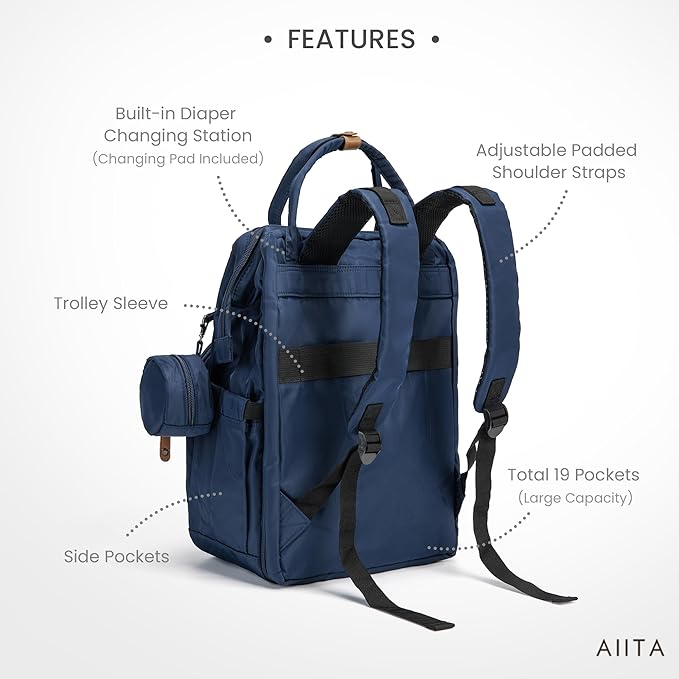 Diaper Bag Backpack, Multifunction Diaper Bag with Changing Station, Stylish Baby Bags, Large Unisex Diaper Backpack for Mom and Dad, Baby Registry Search, Portable Changing Pad – Navy Blue