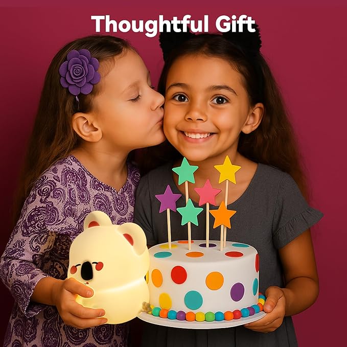 Koala Night Light for Nursery - 3 Color Changing Dimmable Baby Night Lamp, Rechargeable Touch Control with Timer, Soft Silicone Breastfeeding Nightlight for Kids, Infants, Toddlers