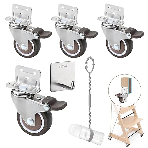 Universal Booster Wheel Kit for Stokke Tripp Trapp High Chairs - 360° Swivel Casters with Safety Locks + Free Sippy Cup Strap (4-Piece Set)