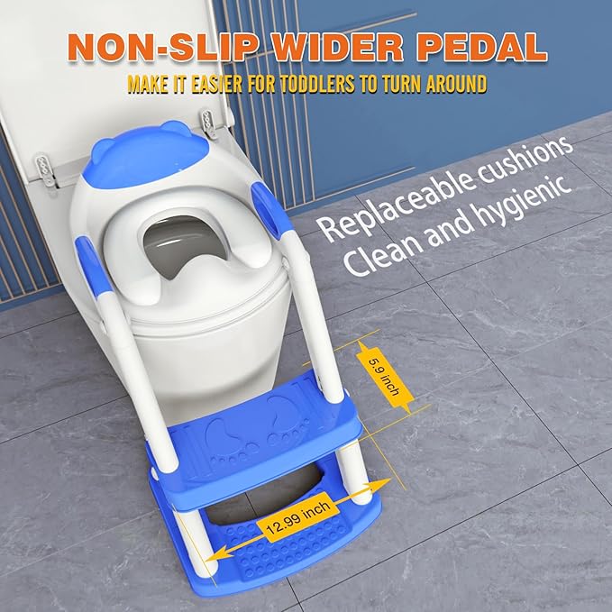 SKYROKU Potty Training Toilet, New Sector-Shape Stabilized Base two in one Toddler Toilet Seat with Splash Guard, Anti Slip Pad, and Step Stool Dark Blue