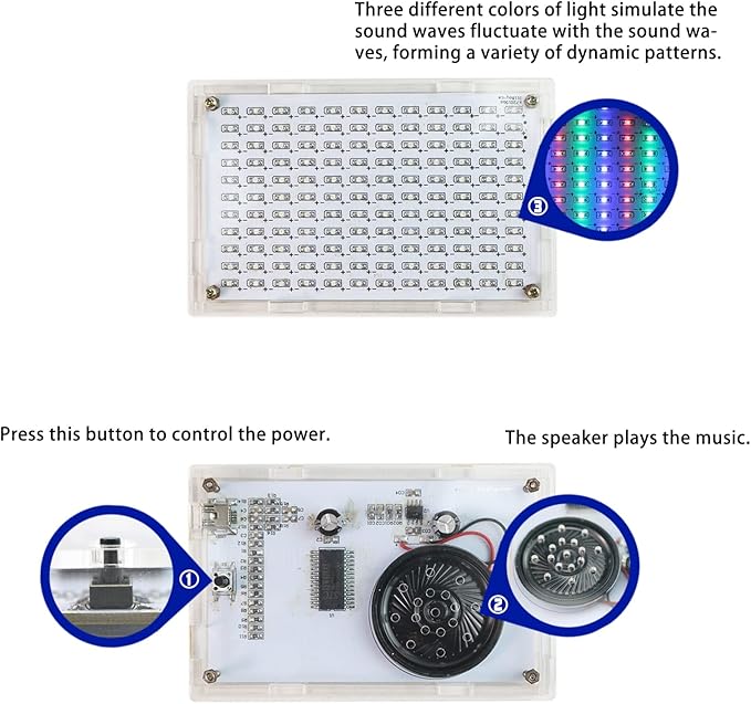 Soldering Practice Kit DIY RGB Music Spectrum Colorful Multi-pattern Simulate Dynamic Sound Wave Within Speaker SMD Soldering Kit Welding Skills Learn Soldering Kit For Beginners