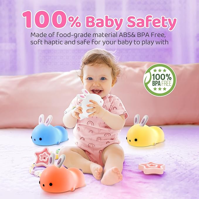One Fire Bunny Night Light for Kids,16 Colors+ Silicone Soft Toddler Night Light, Dimmable+Rechargeable Nightlight for Kids Room, Easy Tap Control Bunny Lamp, Rabbit Lamp, Cute Stuff, Gifts for Girls