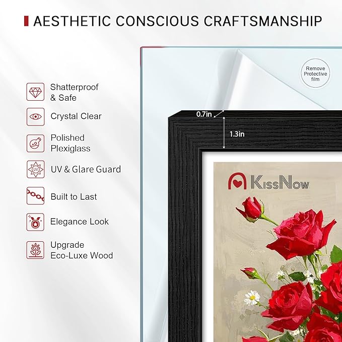 12x18 Poster Frame 2 Pack, Textured Black Solid Wood Picture Frame, Wall Hanging