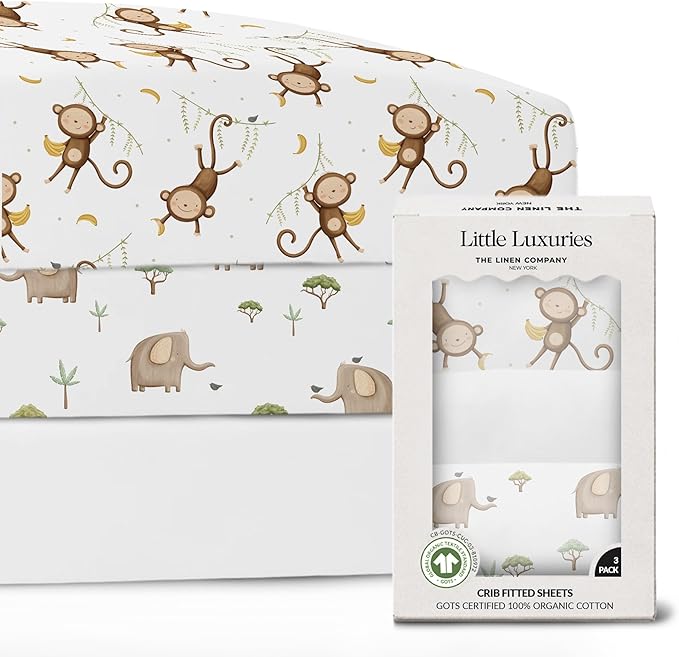 100% Organic Cotton Crib Sheets (3-Pack) - GOTS Certified - Breathable Organic Crib Sheets - Double-Elastic for Secure Fit, Extra Protection for Your Baby - Gender-Neutral Sheet (28"x55")/ 140 x 70cm