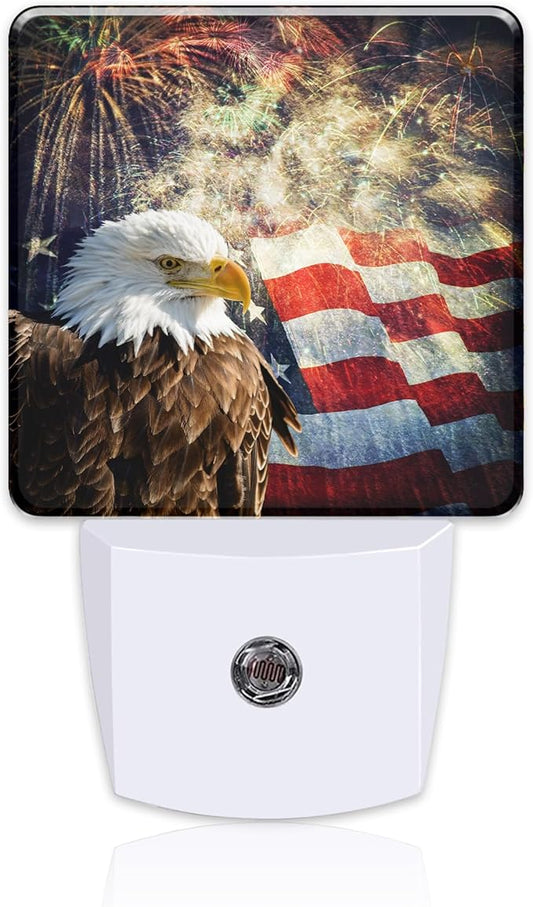 USA Flag and Bald Eagle Night Light Plug into Wall, American Patriotic Eagle Dusk to Dawn Night Light,0.5w Energy Saving Sleep Friendly Nightlights for Kids Boys Girls Home Decor