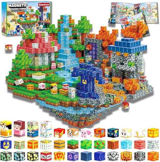 150Pcs Sky City Magnetic Building Blocks Set, Kids Sensory Toy for Toddlers STEM Learning, Stacking Magnets for Kids，0.8" Large Size