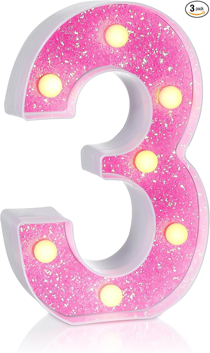 Foaky Pink Light up Letters，Pink Party Decorations,Girls Room Decor,Glitter Marquee Numbers,Alphabet Letter Sign for Night Light Birthday Party Girls Gifts, Home Bar Decoration (3)