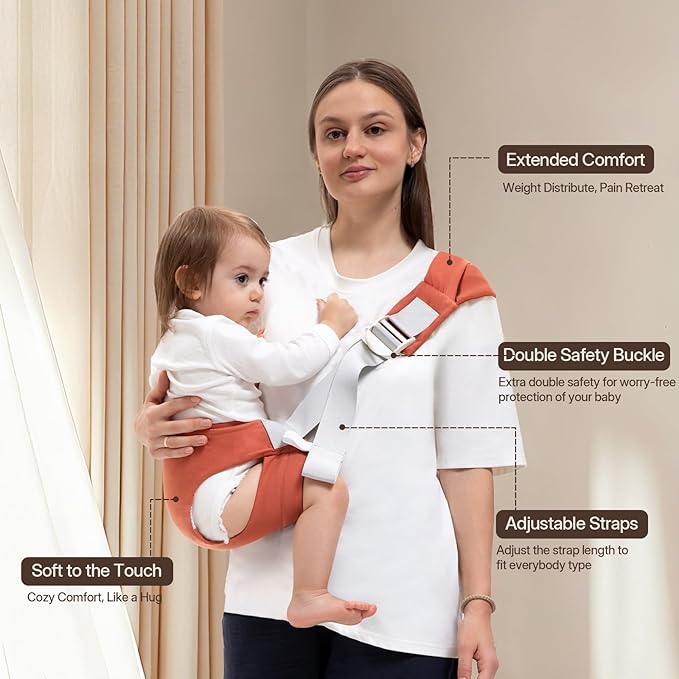 Toddler Carrier for 25-60 lbs,Comfortable&Lightweight Baby Sling Carrier,Adjustable with Left/Right Shoulder Straps,One Size Fits All,Ideal for Shopping and Travel-Orange