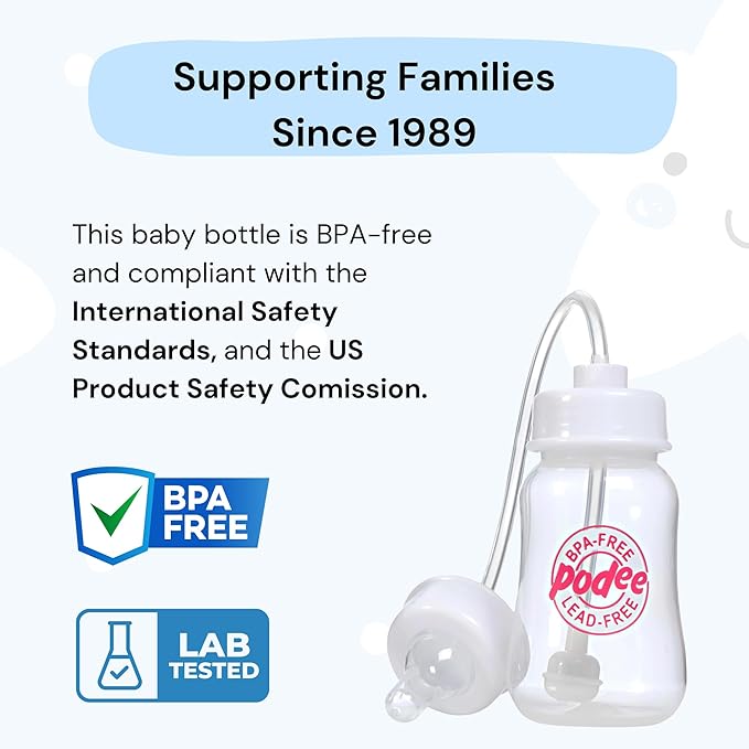 Hands-Free Baby Bottle - Anti-Colic Nursing System 4 oz Baby Bottle with Fast Flow Nipple/Teat 3m+ Infant with Tube Straw Feeding System for Toddler (2 Bottles - Pink)