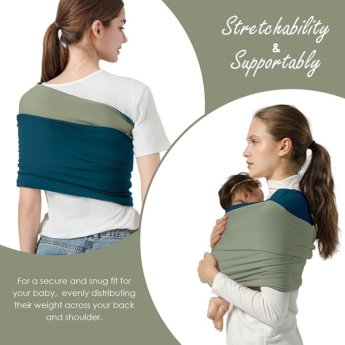 Baby Wrap Carrier, Lightweight Baby Wearing Wraps for Newborn and Infant, Soft Swaddle Holder Carrier, Cozy Baby Sling 7-35 lbs Blue+Green